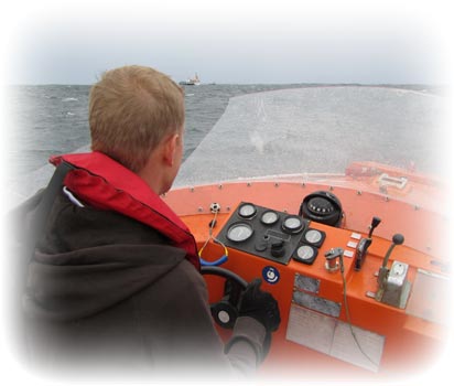 On the way to Fiskebäck in our MOB boat