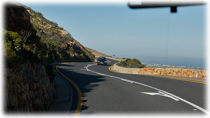 Driving along the scenic ocean drive Route 44 in South Africa