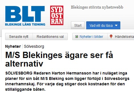 Blekinge Läns Tidning about M/S Bleking